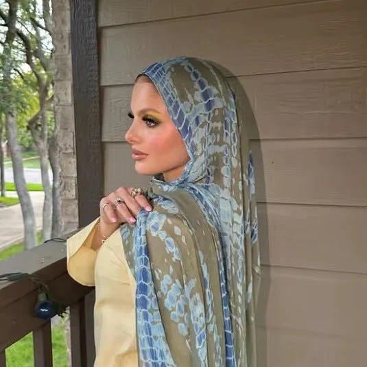 Premium Cotton Blend Ink Print Hijab | 180x80cm Artistic Long Scarf(MH149) - Image 15