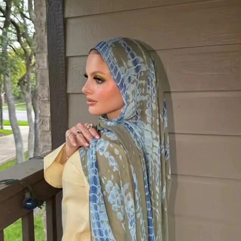 Premium Cotton Blend Ink Print Hijab | 180x80cm Artistic Long Scarf(MH149) - Image 9