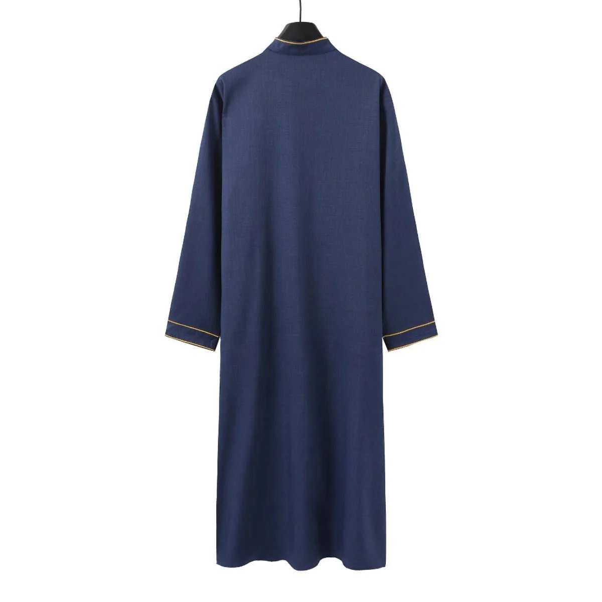Premium Embroidered Stand Collar Thobe Navy & White Loose Fit Muslim Robe with Gold Stitching - Modest Casual Wear (MT034) - Image 4