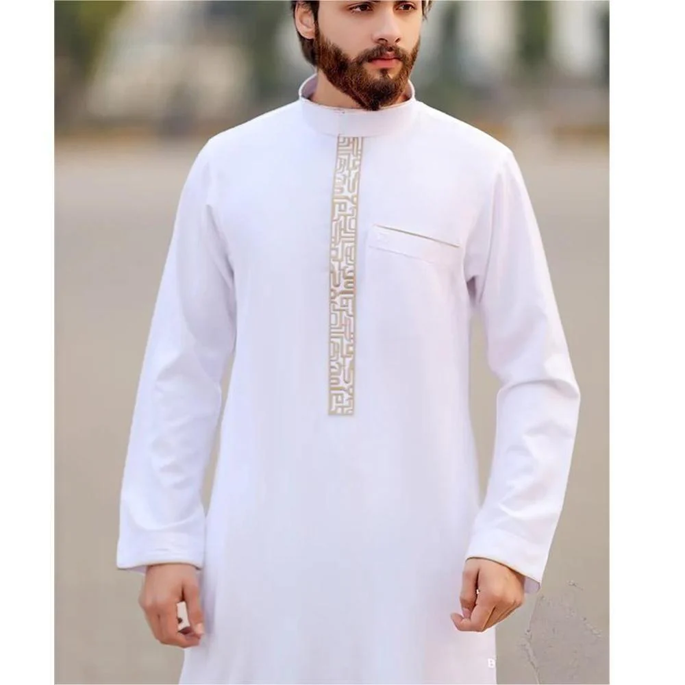 Premium Gold Islamic Geometric Print Men's Thobe Long Robe with Stand Collar & Side Pocket (MT028) - Image 4