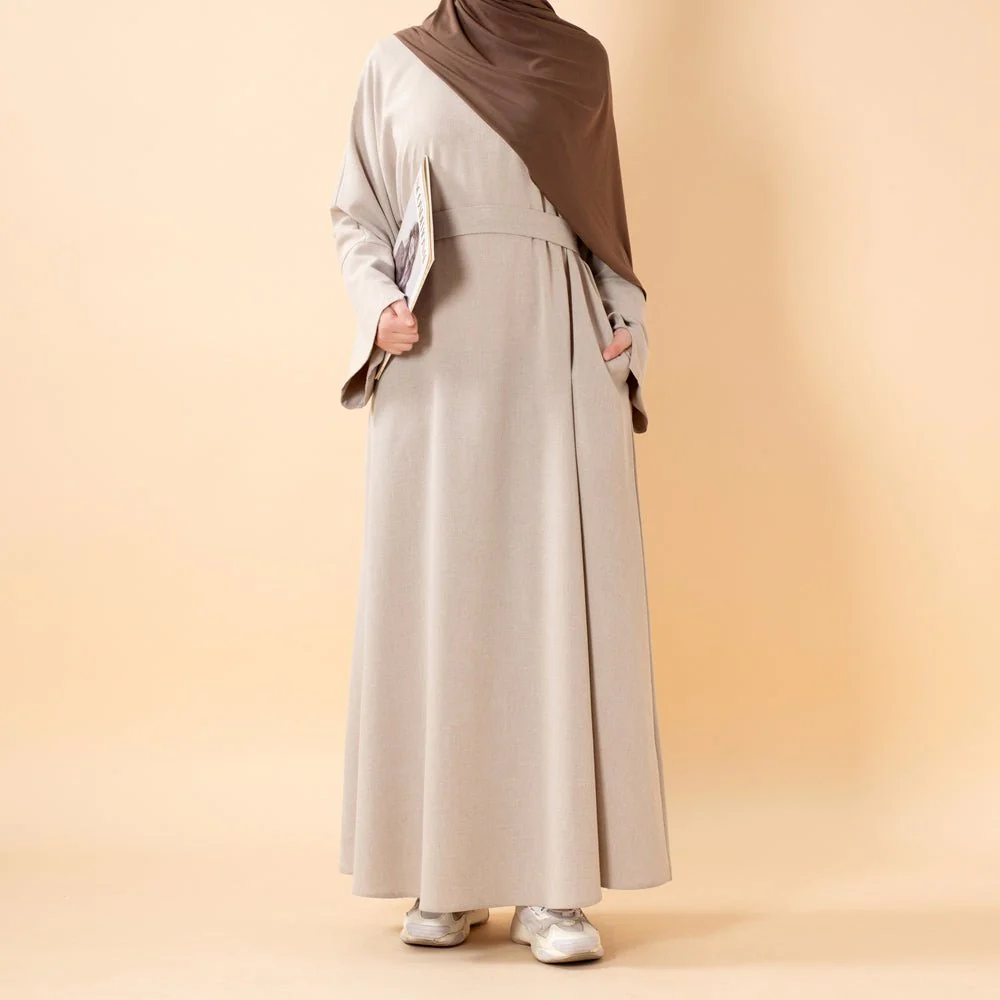Premium Linen Effect Pullover Abaya with Pockets (MA341) - Image 10
