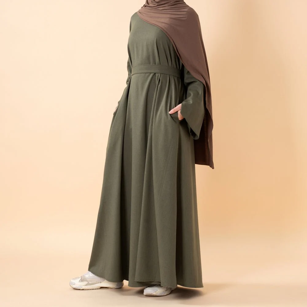 Premium Linen Effect Pullover Abaya with Pockets (MA341) - Image 11