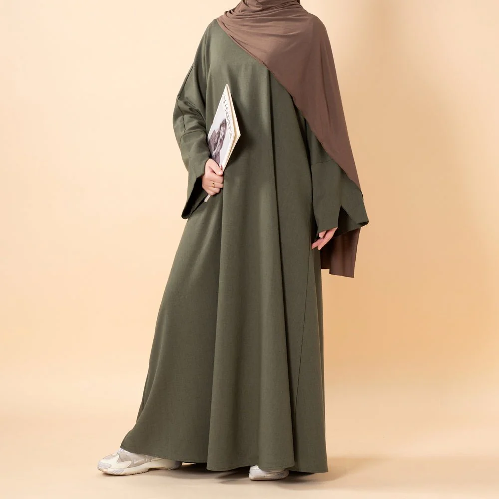 Premium Linen Effect Pullover Abaya with Pockets (MA341) - Image 12