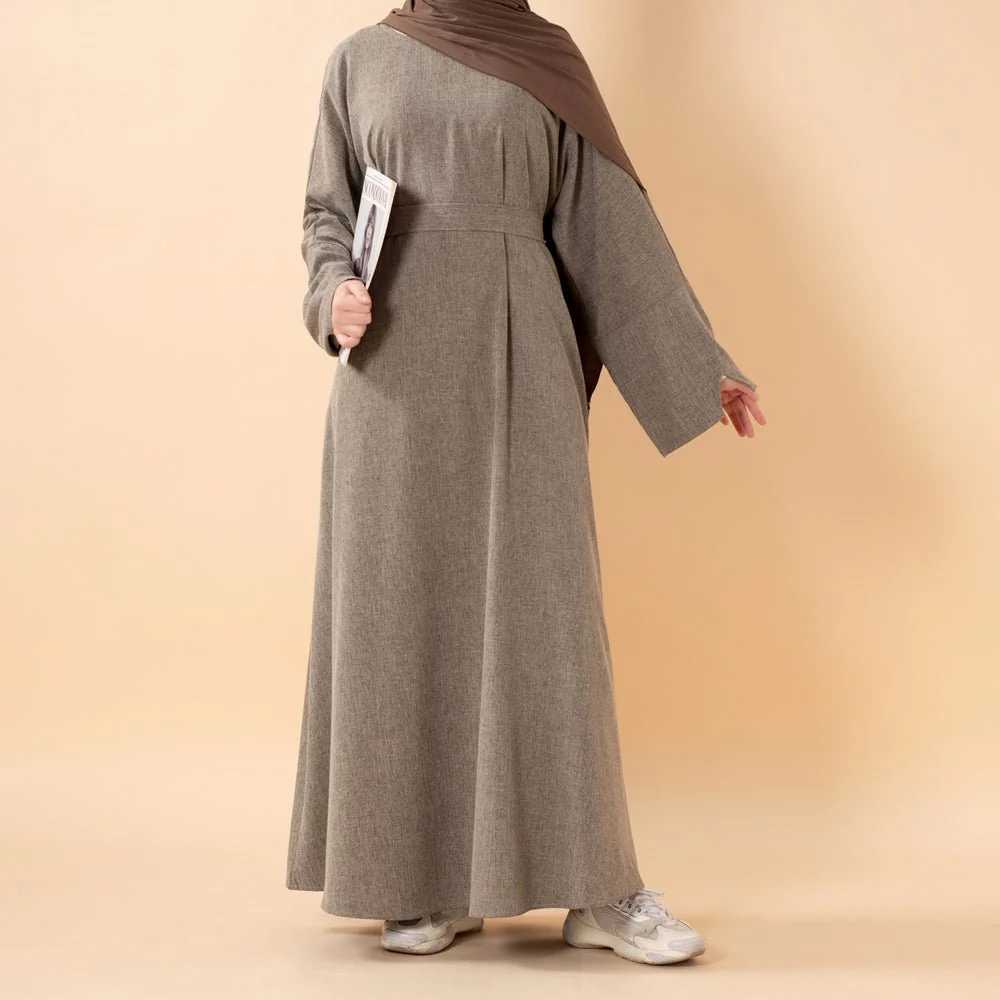Premium Linen Effect Pullover Abaya with Pockets (MA341) - Image 13