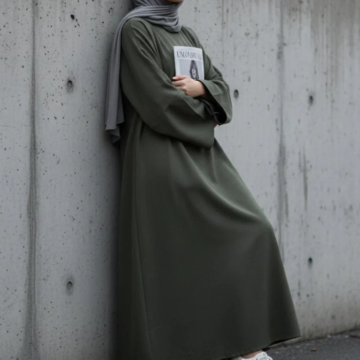 Premium Linen Effect Pullover Abaya with Pockets (MA341) - Image 3