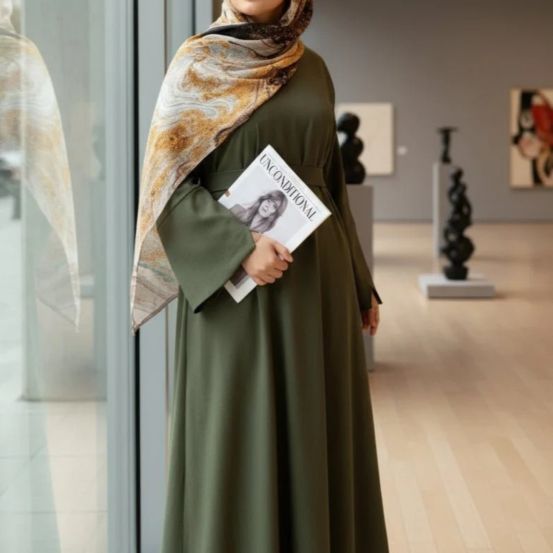 Premium Linen Effect Pullover Abaya with Pockets (MA341) - Image 4