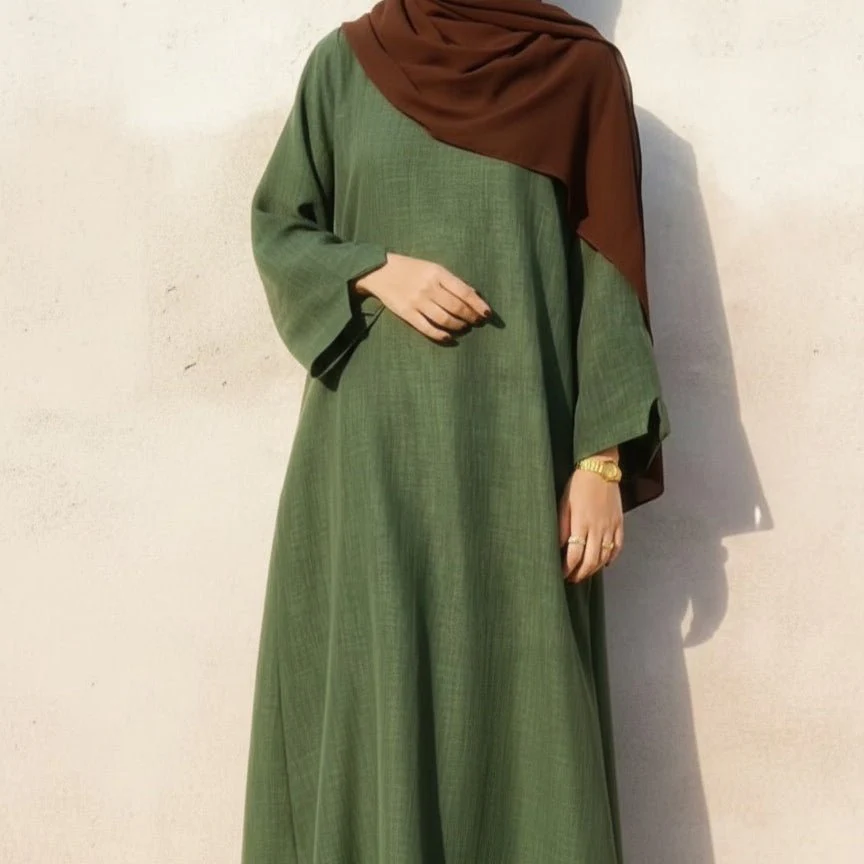 Premium Linen Effect Pullover Abaya with Pockets (MA341) - Image 5