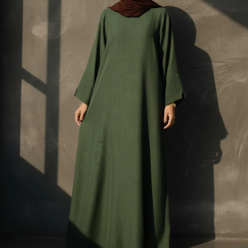 Premium Linen Effect Pullover Abaya with Pockets (MA341) - Image 6