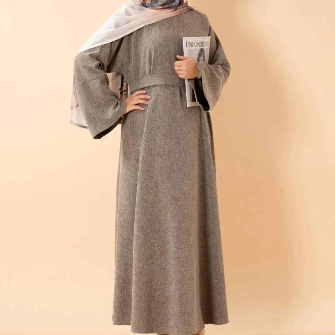 Premium Linen Effect Pullover Abaya with Pockets (MA341) - Image 8