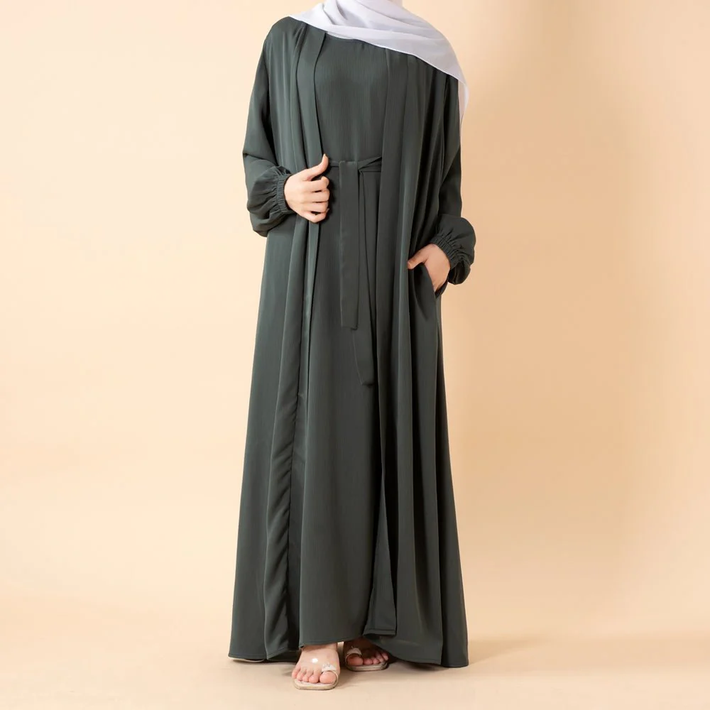 Premium Nida Zoom Open Abaya 3-Piece Set (MOA239) - Image 14