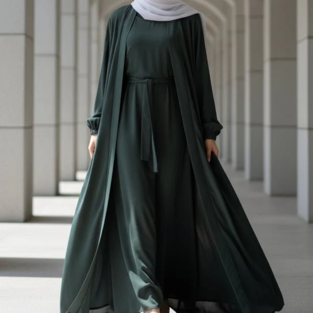 Premium Nida Zoom Open Abaya 3-Piece Set (MOA239) - Image 3