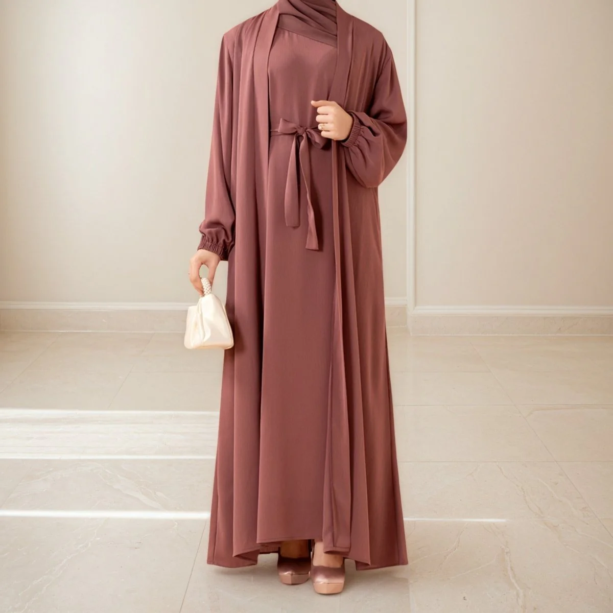 Premium Nida Zoom Open Abaya 3-Piece Set (MOA239) - Image 4