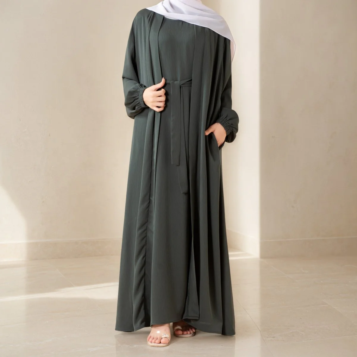 Premium Nida Zoom Open Abaya 3-Piece Set (MOA239) - Image 5