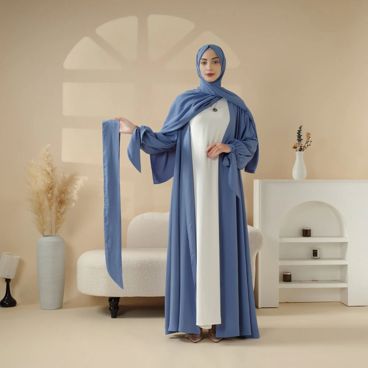 Premium Ribbon Sleeve Abaya: An Elegant Four-piece Abaya Set (MOA105) - Image 10