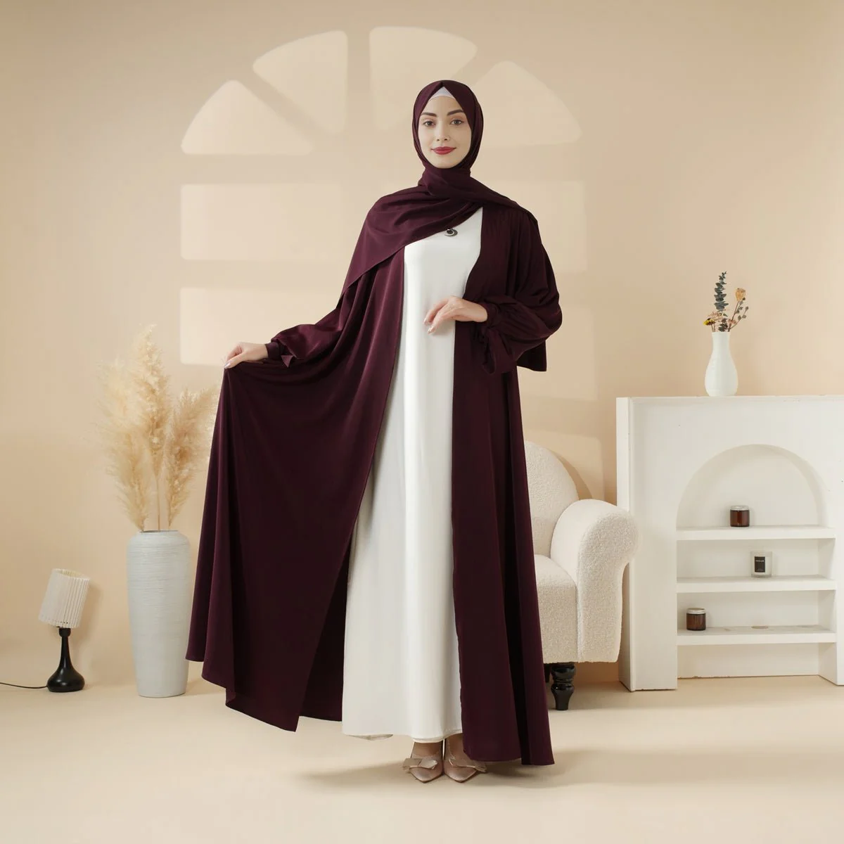 Premium Ribbon Sleeve Abaya: An Elegant Four-piece Abaya Set (MOA105) - Image 12