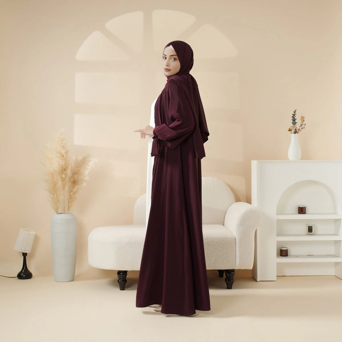 Premium Ribbon Sleeve Abaya: An Elegant Four-piece Abaya Set (MOA105) - Image 13
