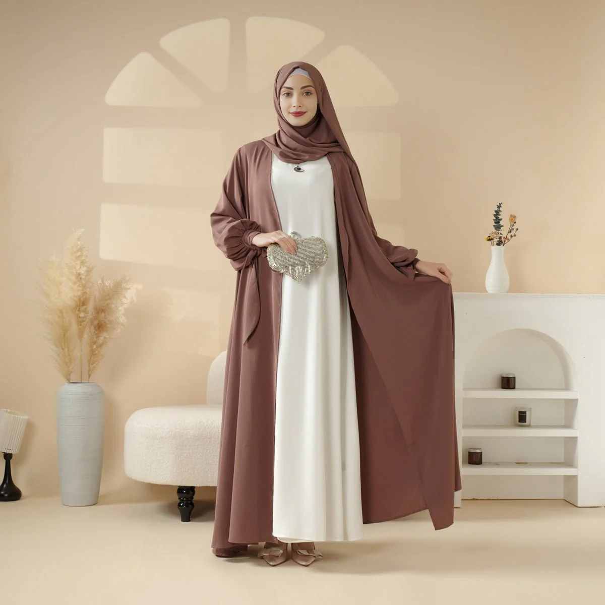Premium Ribbon Sleeve Abaya: An Elegant Four-piece Abaya Set (MOA105) - Image 14