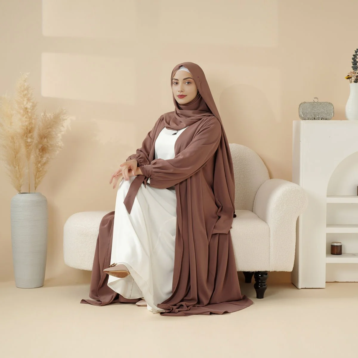 Premium Ribbon Sleeve Abaya: An Elegant Four-piece Abaya Set (MOA105) - Image 16