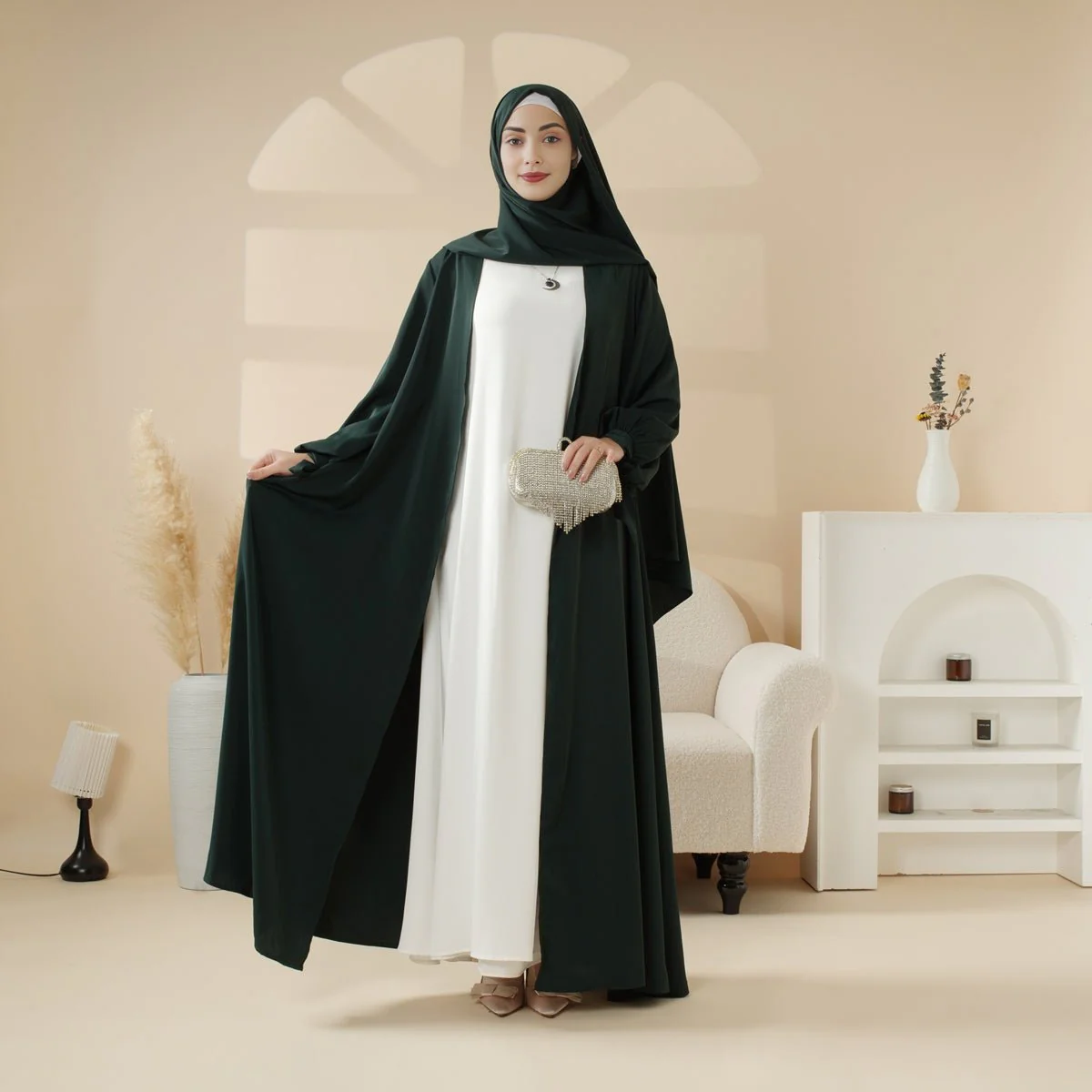 Premium Ribbon Sleeve Abaya: An Elegant Four-piece Abaya Set (MOA105) - Image 17