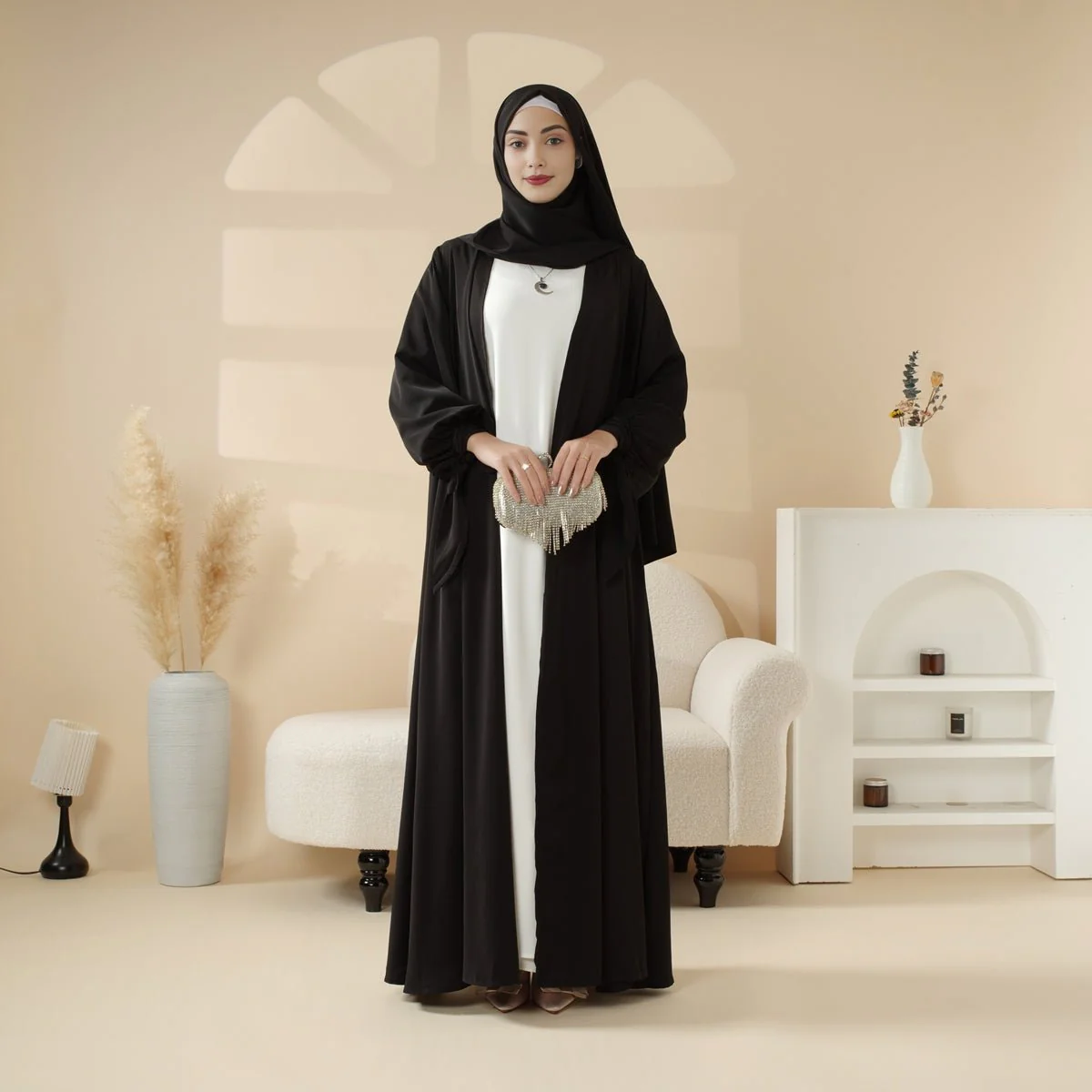 Premium Ribbon Sleeve Abaya: An Elegant Four-piece Abaya Set (MOA105) - Image 19