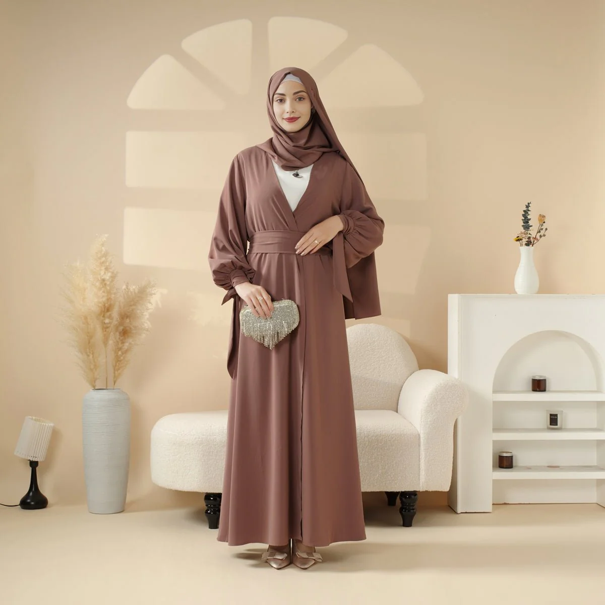 Premium Ribbon Sleeve Abaya: An Elegant Four-piece Abaya Set (MOA105) - Image 3