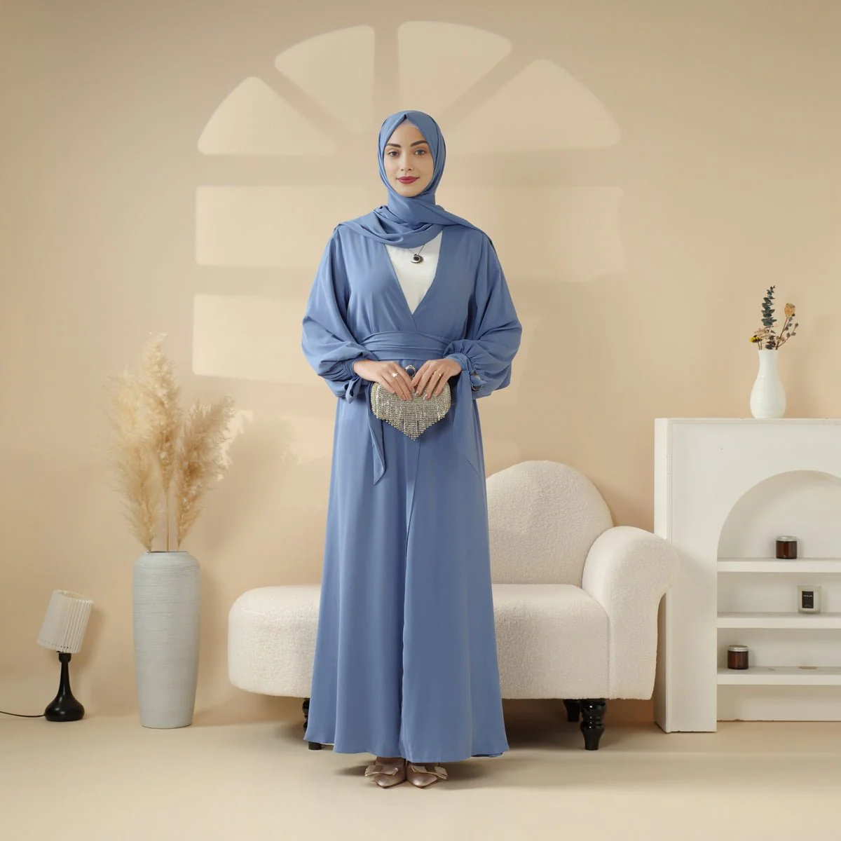 Premium Ribbon Sleeve Abaya: An Elegant Four-piece Abaya Set (MOA105) - Image 6