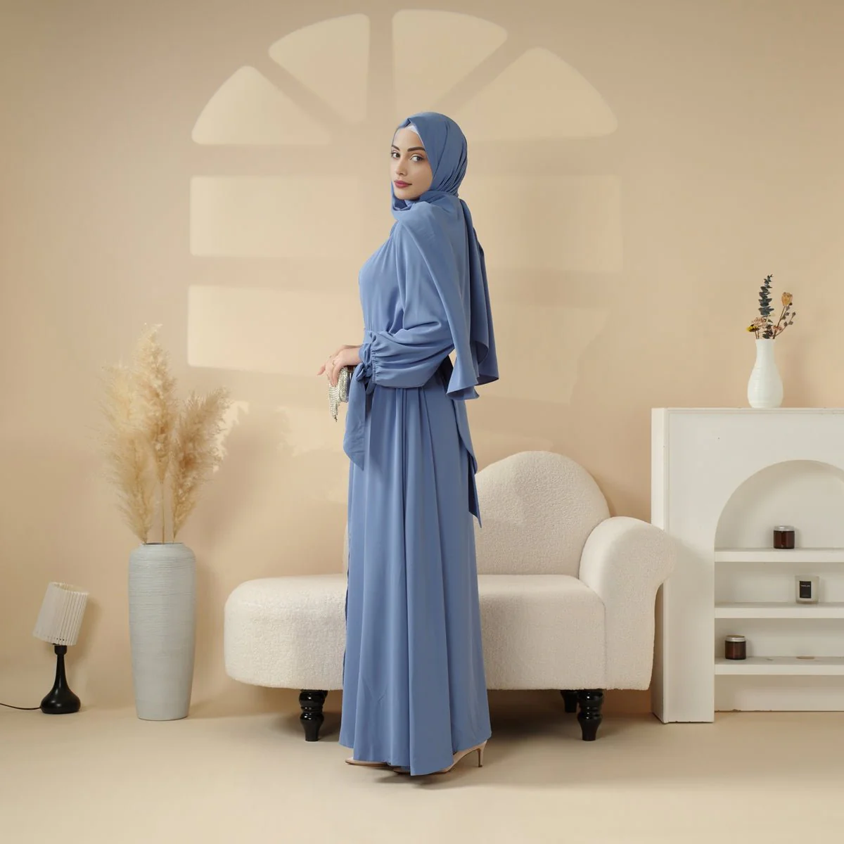 Premium Ribbon Sleeve Abaya: An Elegant Four-piece Abaya Set (MOA105) - Image 7