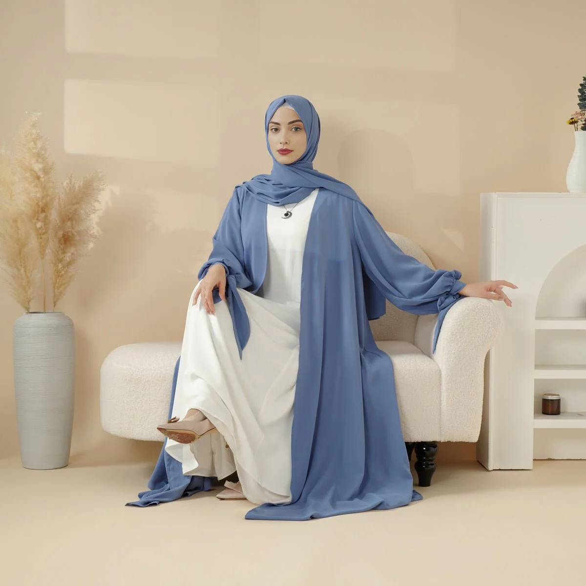 Premium Ribbon Sleeve Abaya: An Elegant Four-piece Abaya Set (MOA105) - Image 8