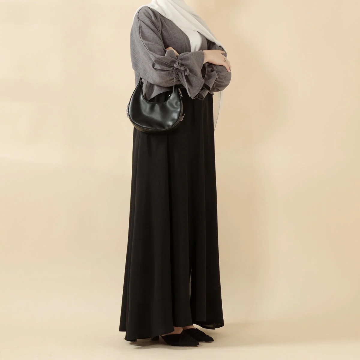 Princess Style Open Abaya | 2-Tone Contrast Ruffle Sleeves Abaya (MOA126) - Image 3