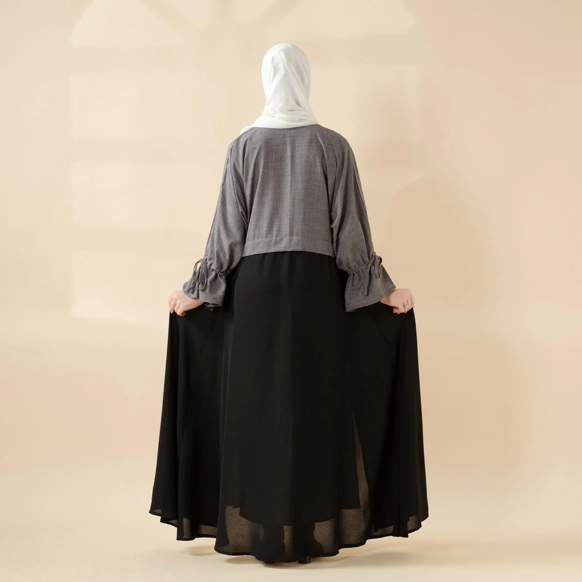Princess Style Open Abaya | 2-Tone Contrast Ruffle Sleeves Abaya (MOA126) - Image 4