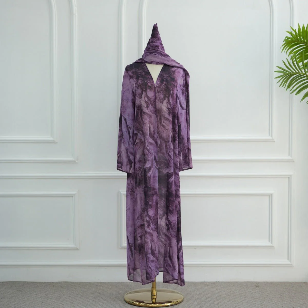 Printed Cardigan Abaya Collection | Modest Luxury Loungewear Feather-Print Robes (MOA194) - Image 12