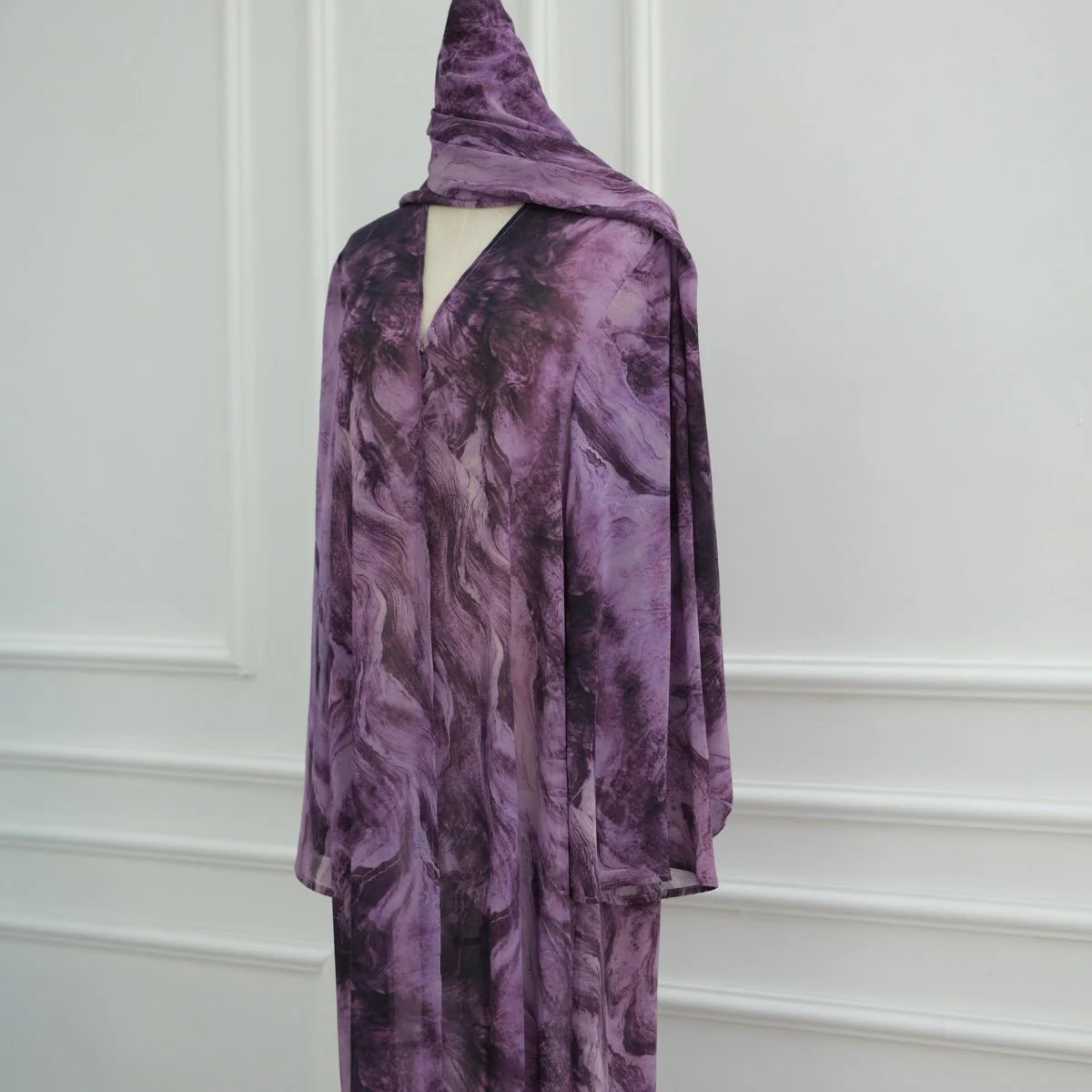 Printed Cardigan Abaya Collection | Modest Luxury Loungewear Feather-Print Robes (MOA194) - Image 13