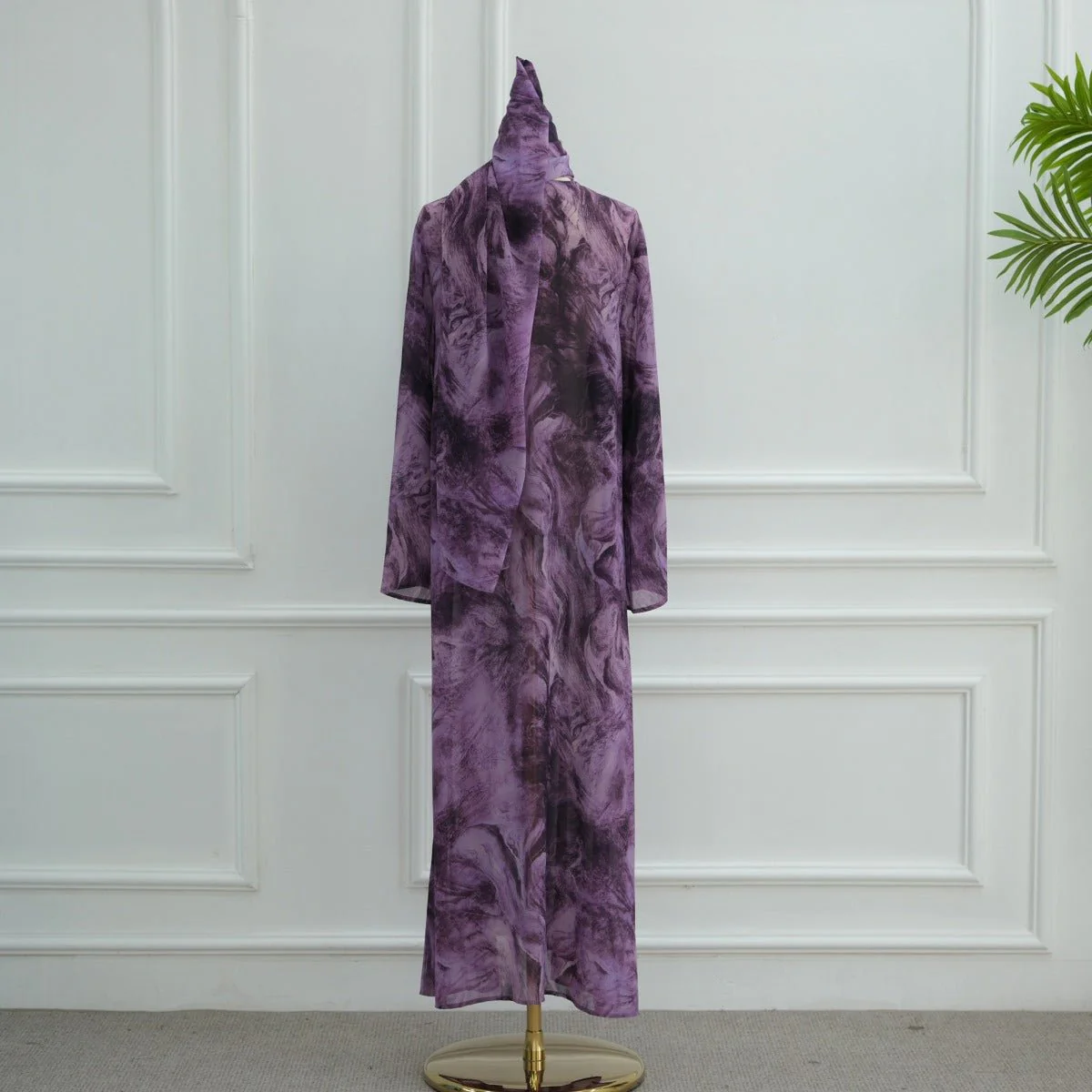 Printed Cardigan Abaya Collection | Modest Luxury Loungewear Feather-Print Robes (MOA194) - Image 15
