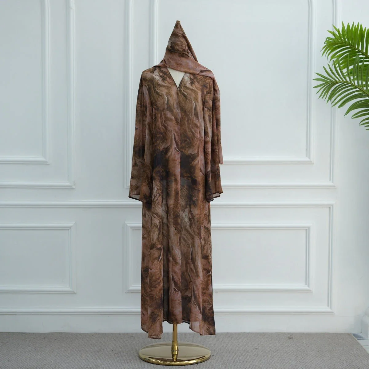 Printed Cardigan Abaya Collection | Modest Luxury Loungewear Feather-Print Robes (MOA194) - Image 17