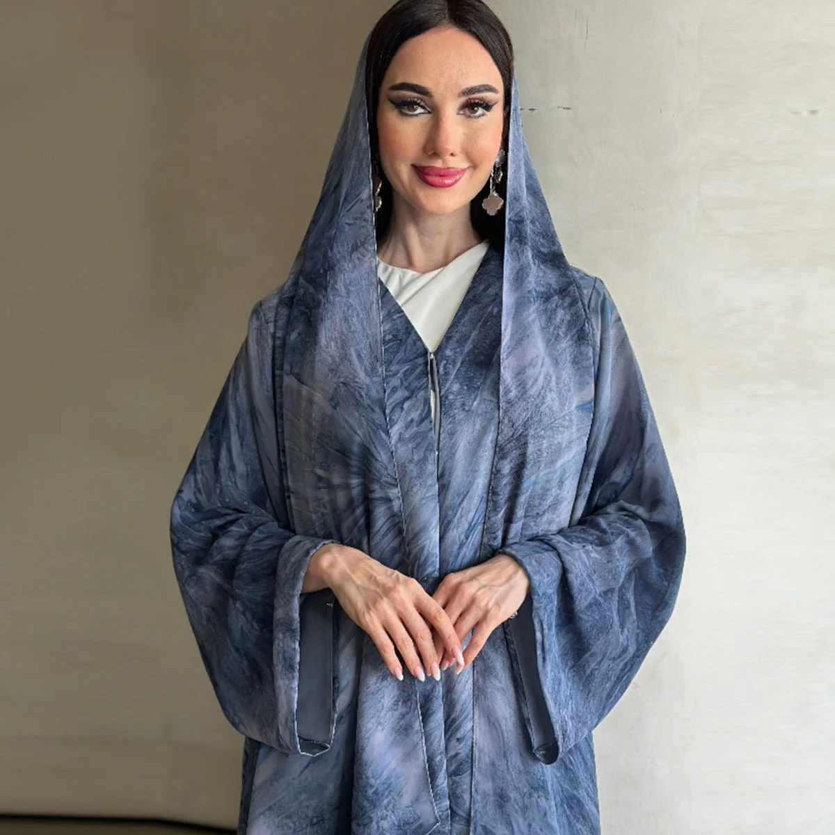Printed Cardigan Abaya Collection | Modest Luxury Loungewear Feather-Print Robes (MOA194) - Image 19