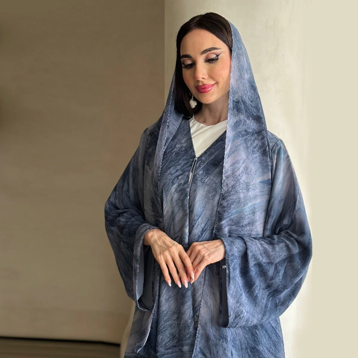 Printed Cardigan Abaya Collection | Modest Luxury Loungewear Feather-Print Robes (MOA194) - Image 20