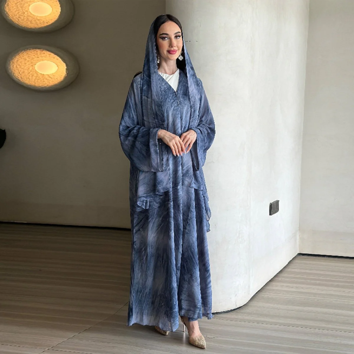 Printed Cardigan Abaya Collection | Modest Luxury Loungewear Feather-Print Robes (MOA194) - Image 28
