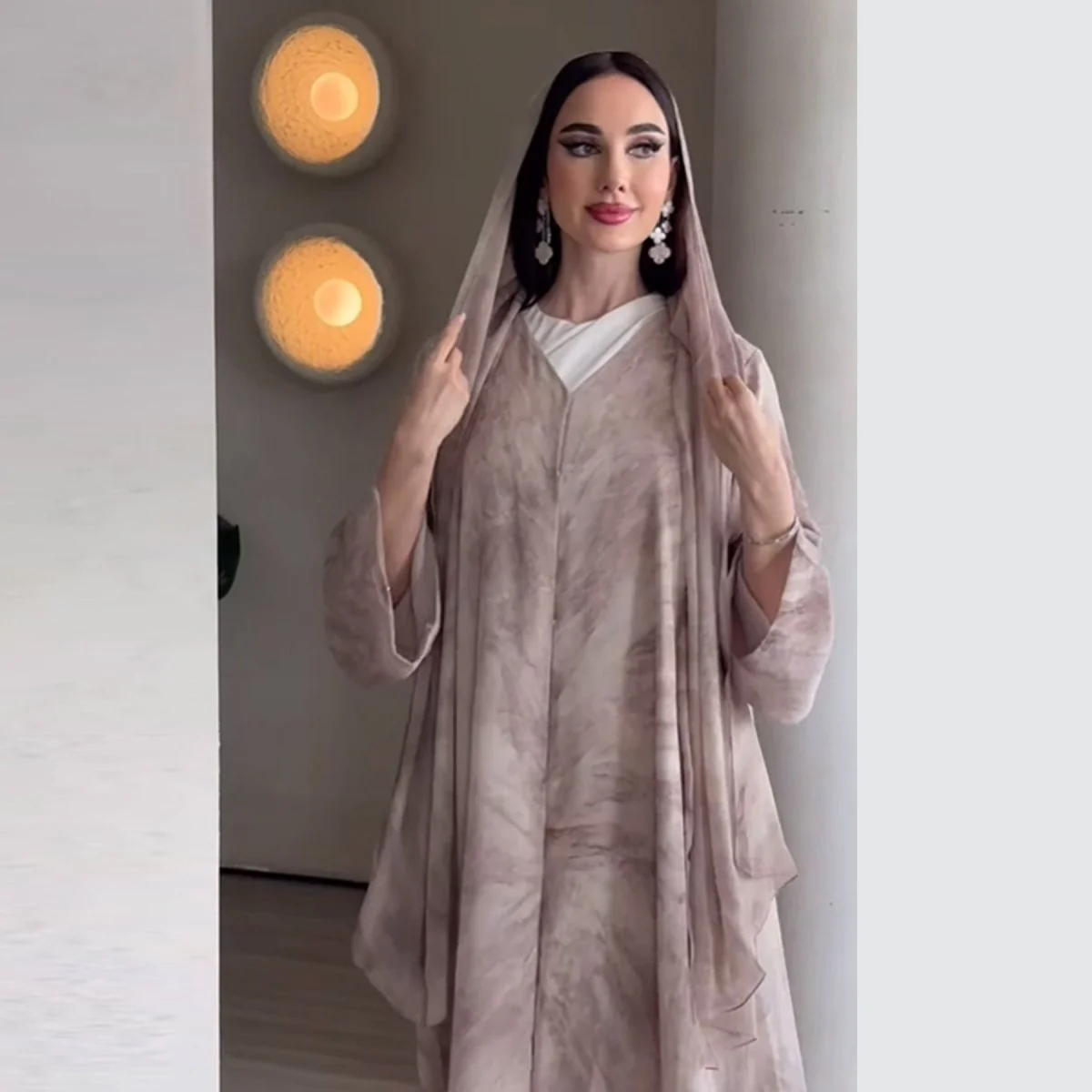 Printed Cardigan Abaya Collection | Modest Luxury Loungewear Feather-Print Robes (MOA194) - Image 29