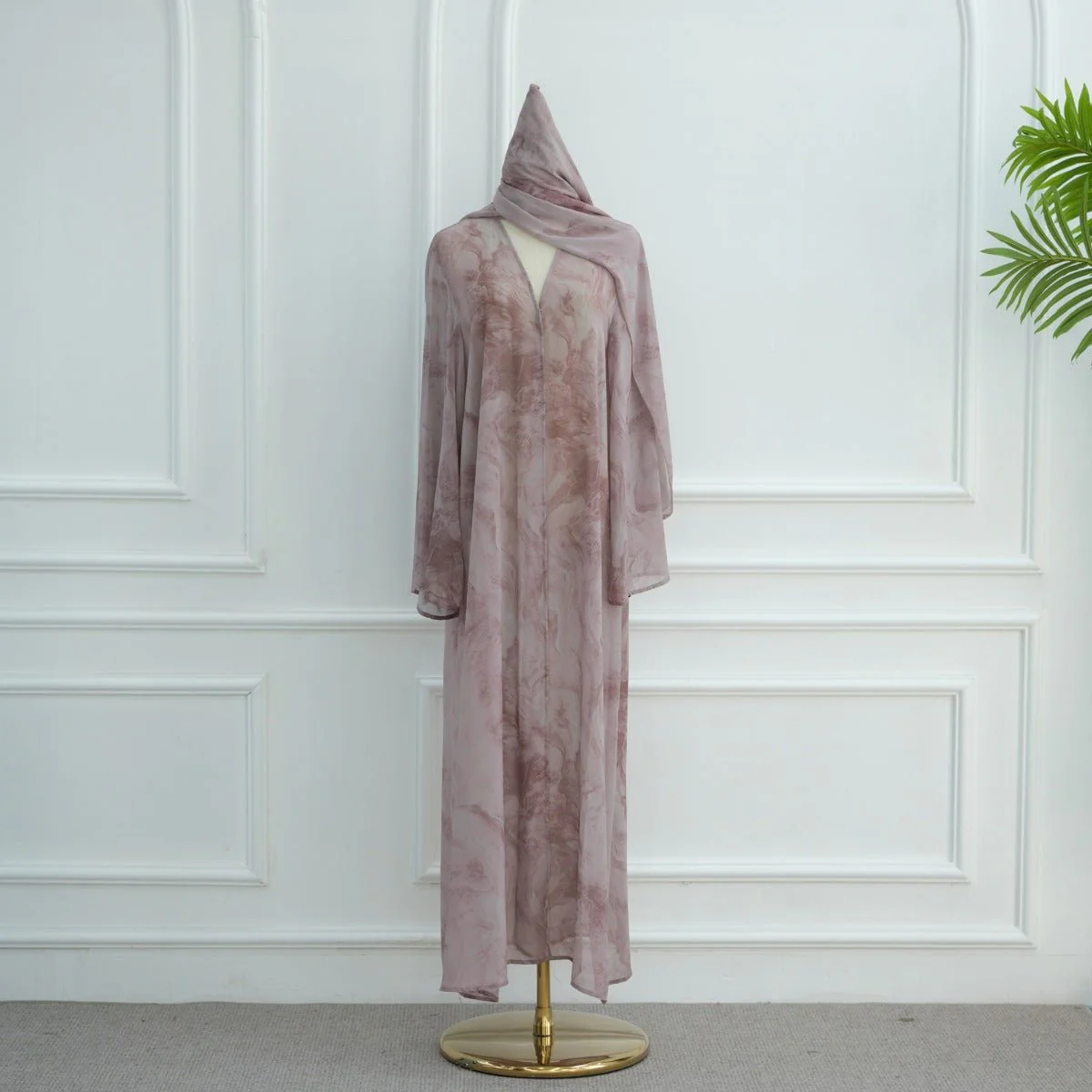 Printed Cardigan Abaya Collection | Modest Luxury Loungewear Feather-Print Robes (MOA194) - Image 5