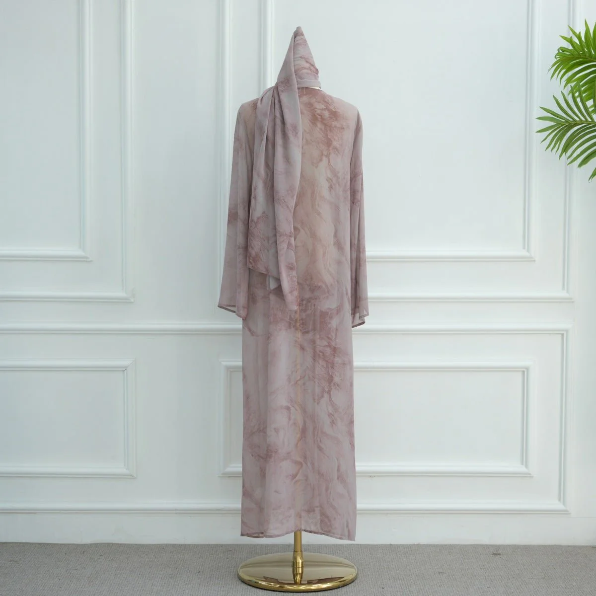 Printed Cardigan Abaya Collection | Modest Luxury Loungewear Feather-Print Robes (MOA194) - Image 7