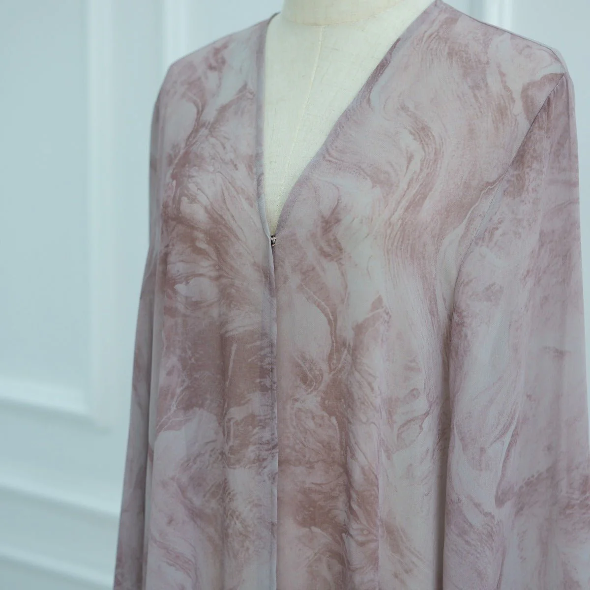 Printed Cardigan Abaya Collection | Modest Luxury Loungewear Feather-Print Robes (MOA194) - Image 8