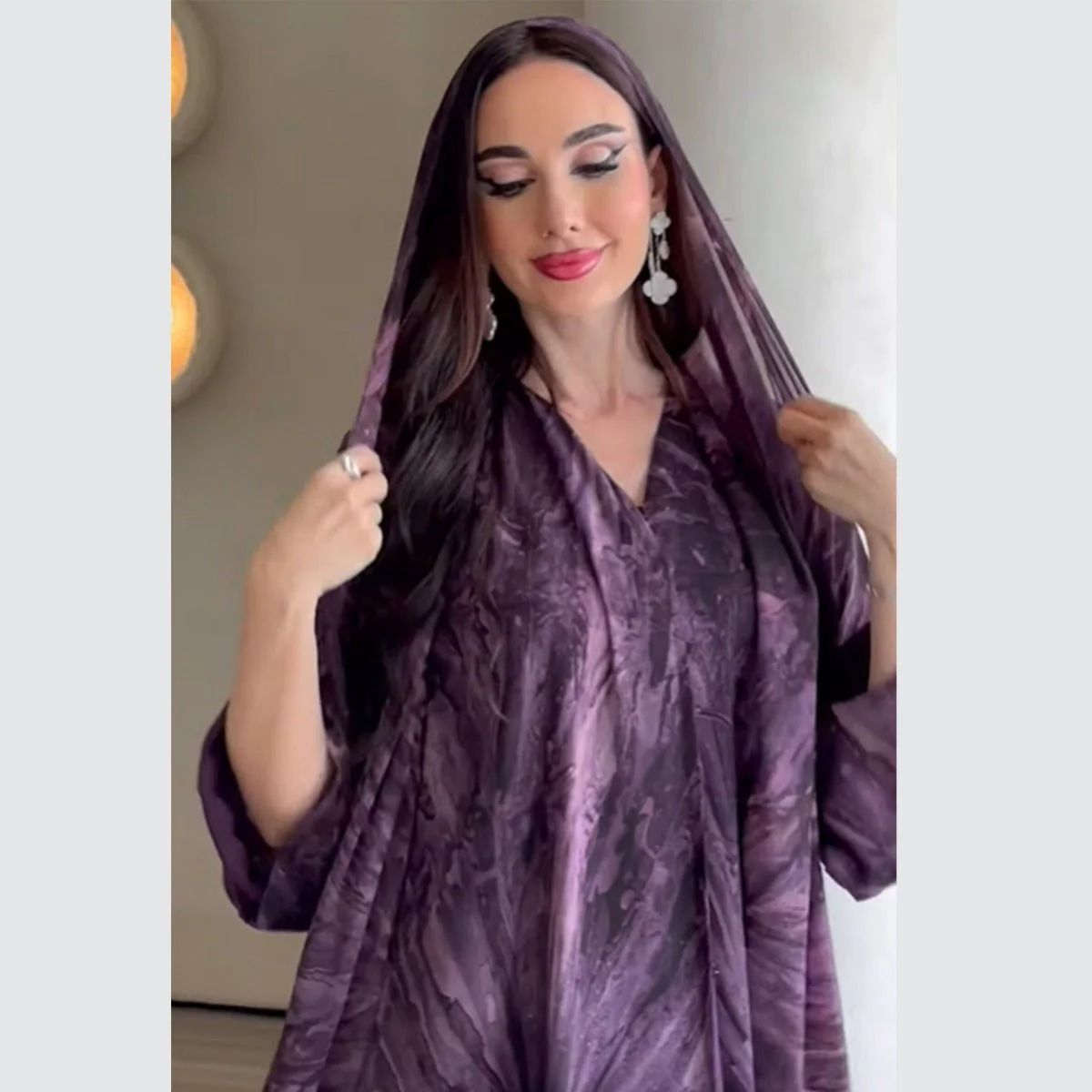 Printed Cardigan Abaya Collection | Modest Luxury Loungewear Feather-Print Robes (MOA194) - Image 9