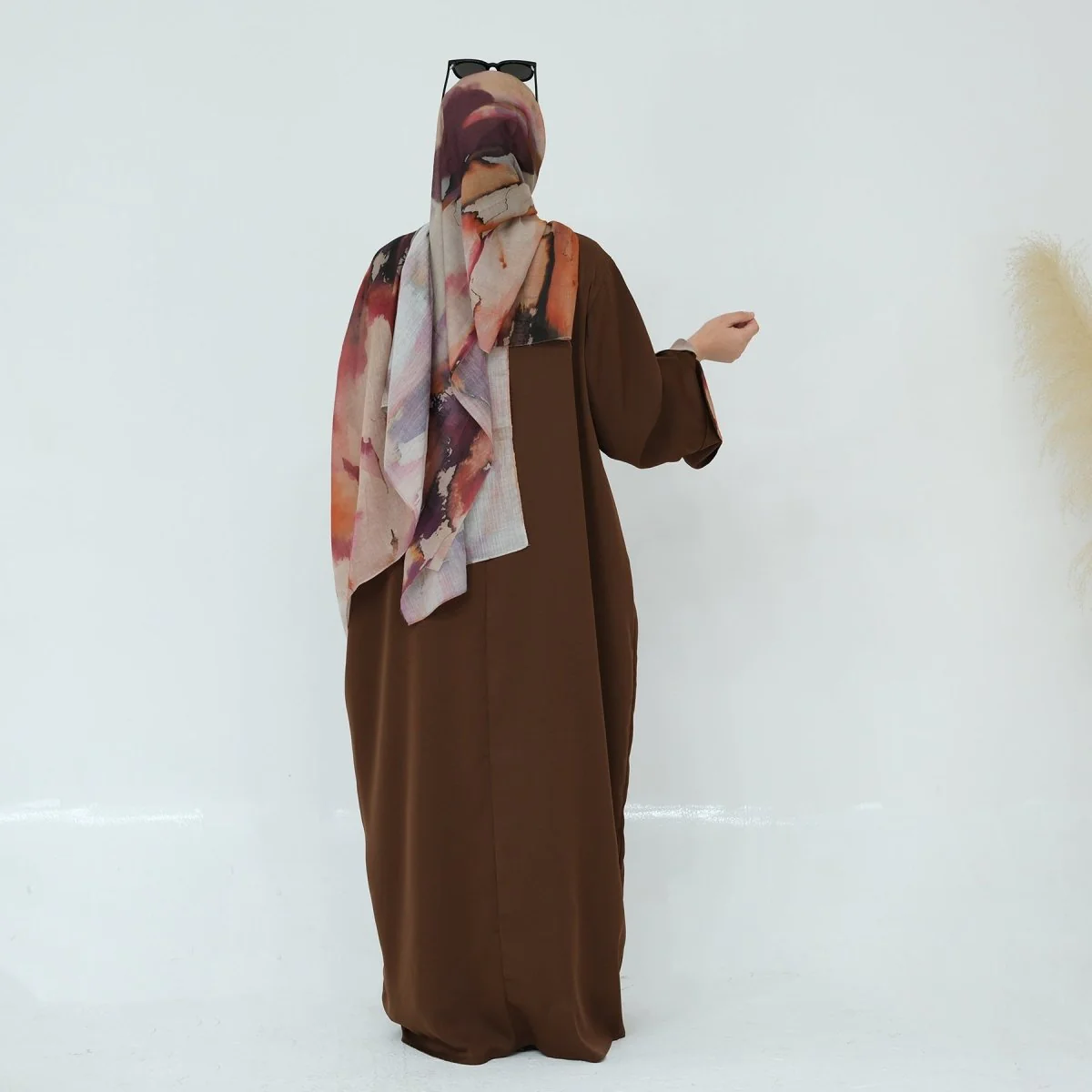 Printed Cuff Nida Abaya & Hijab Set | Relaxed Pocket Maxi Dress Abaya (MA360) - Image 10