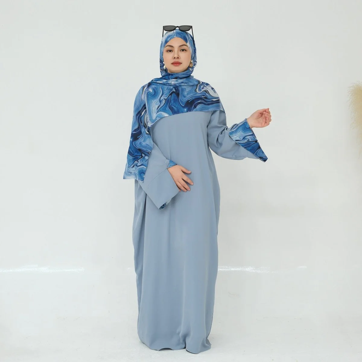 Printed Cuff Nida Abaya & Hijab Set | Relaxed Pocket Maxi Dress Abaya (MA360) - Image 11