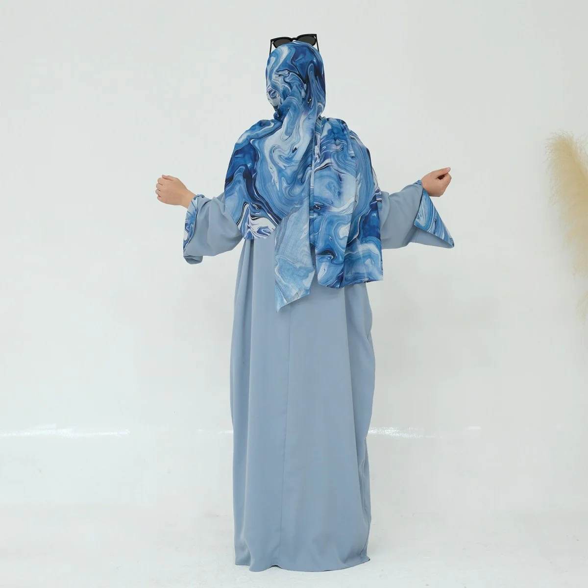 Printed Cuff Nida Abaya & Hijab Set | Relaxed Pocket Maxi Dress Abaya (MA360) - Image 12