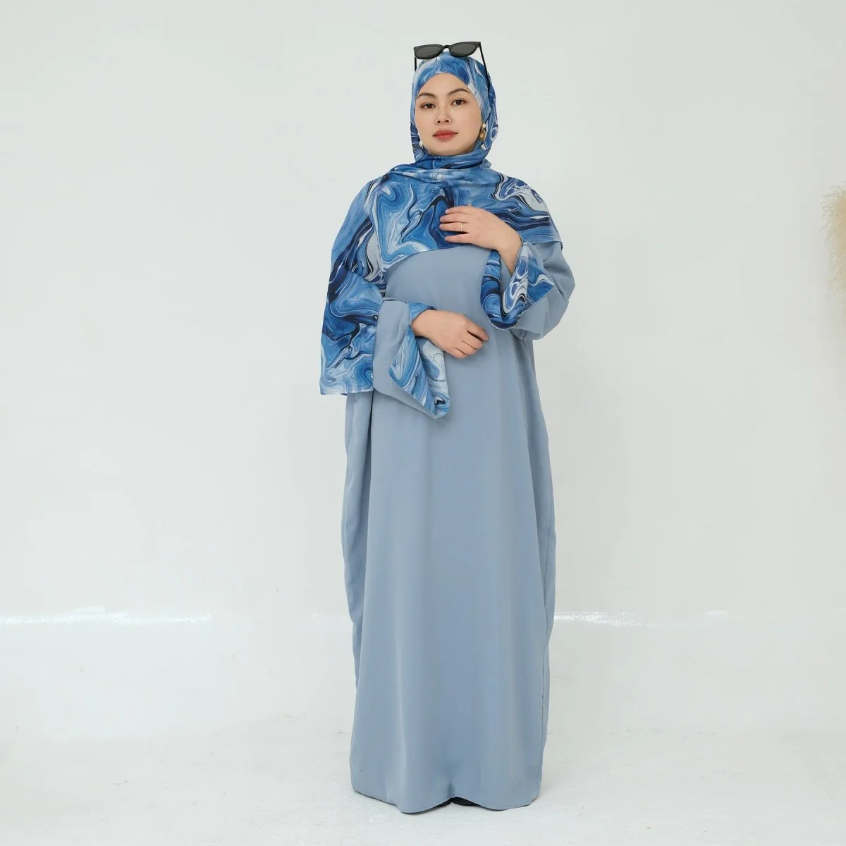 Printed Cuff Nida Abaya & Hijab Set | Relaxed Pocket Maxi Dress Abaya (MA360) - Image 13