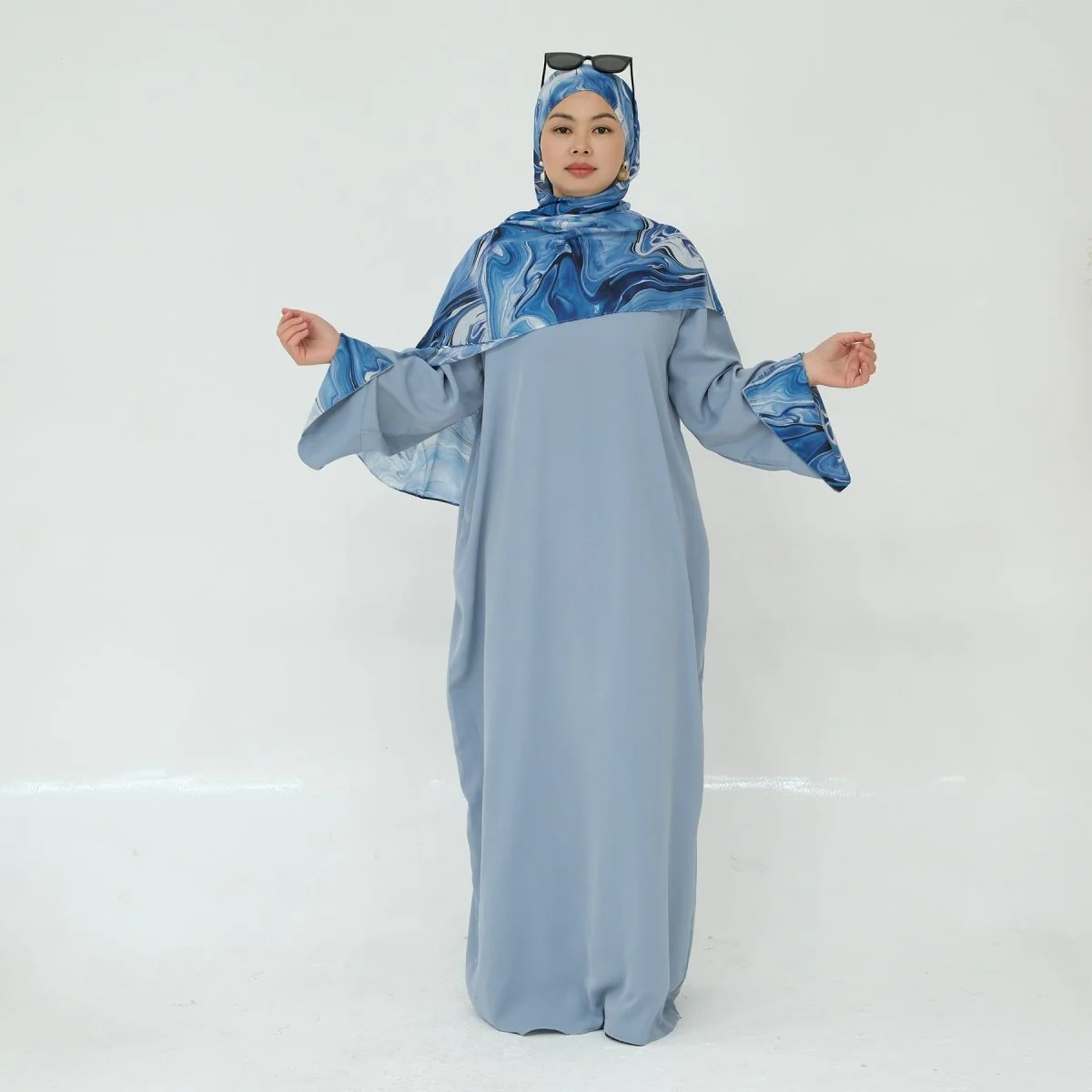 Printed Cuff Nida Abaya & Hijab Set | Relaxed Pocket Maxi Dress Abaya (MA360) - Image 14