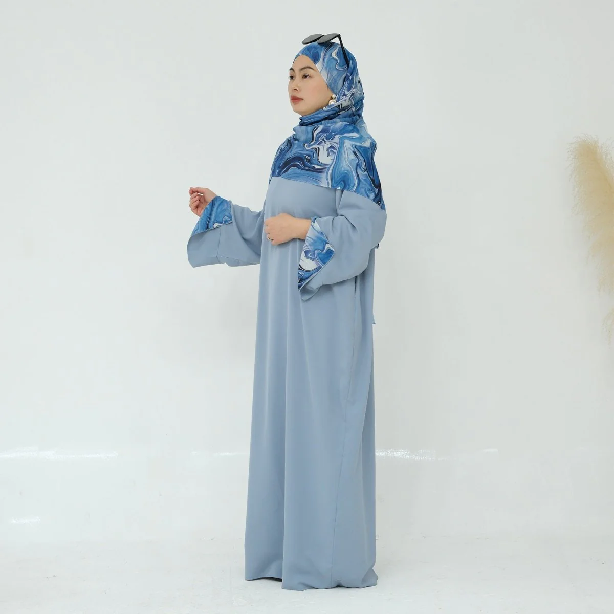 Printed Cuff Nida Abaya & Hijab Set | Relaxed Pocket Maxi Dress Abaya (MA360) - Image 15