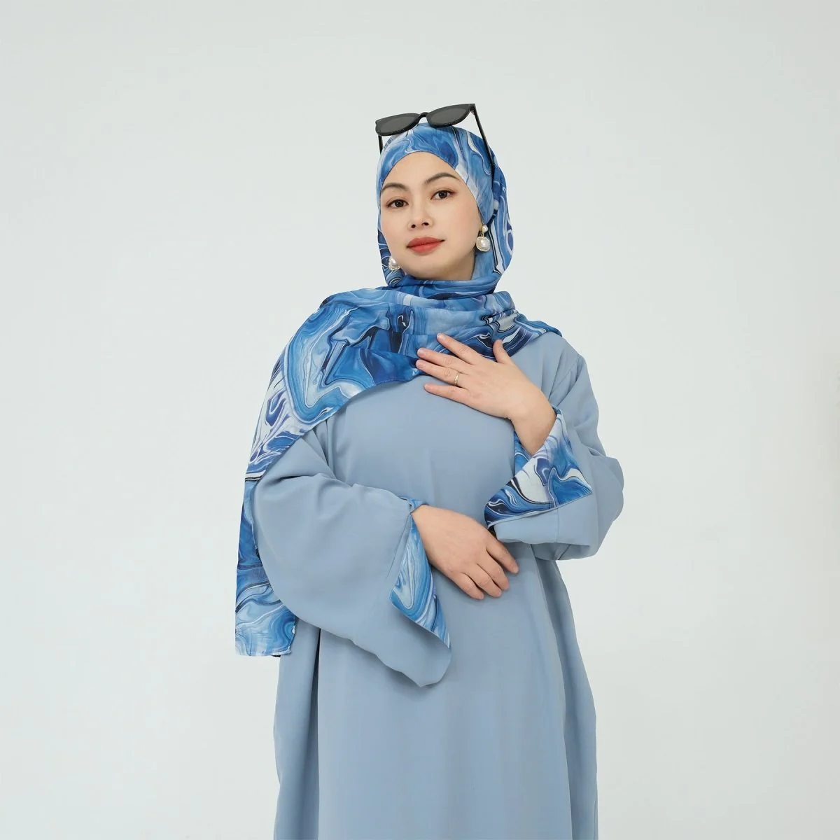 Printed Cuff Nida Abaya & Hijab Set | Relaxed Pocket Maxi Dress Abaya (MA360) - Image 16