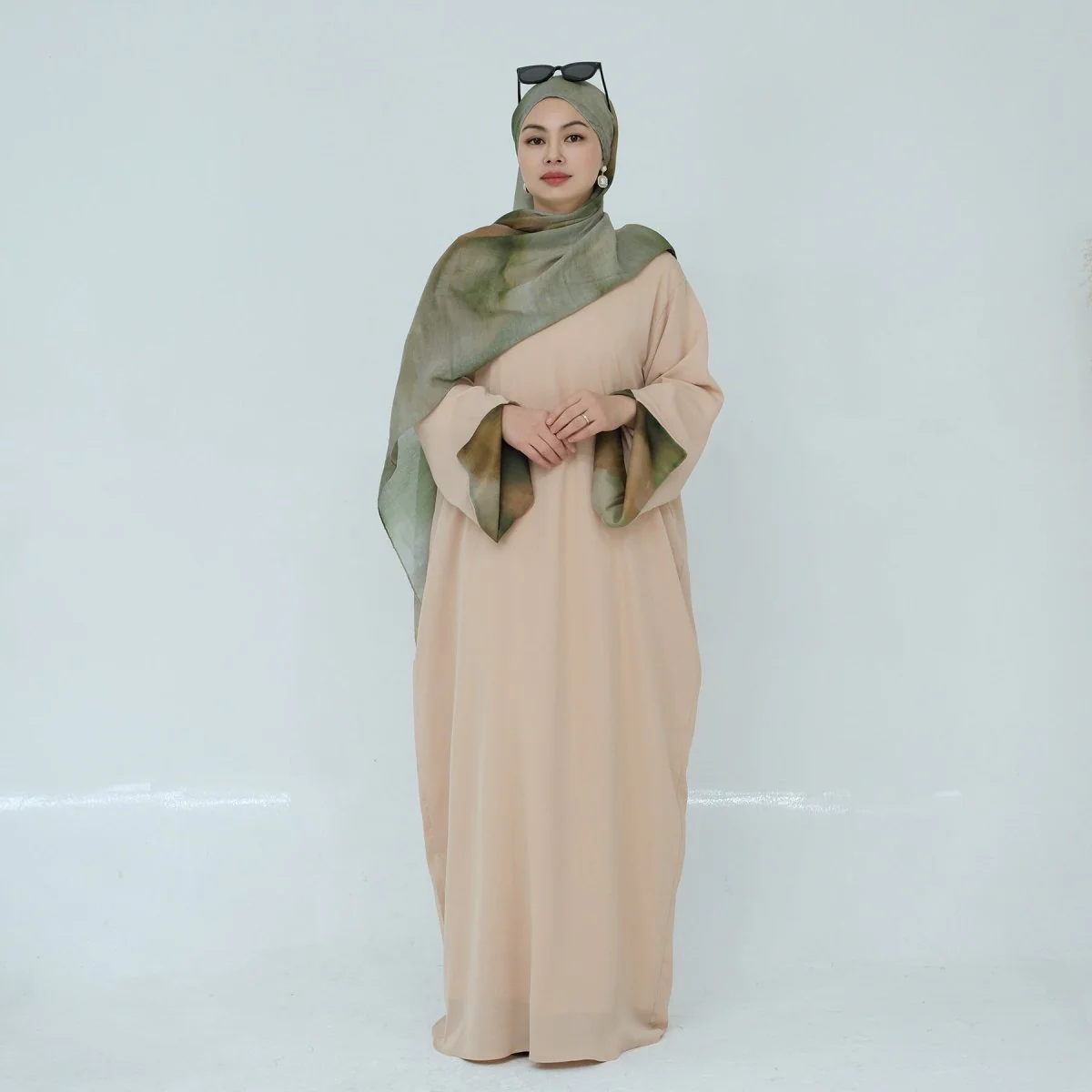 Printed Cuff Nida Abaya & Hijab Set | Relaxed Pocket Maxi Dress Abaya (MA360) - Image 17